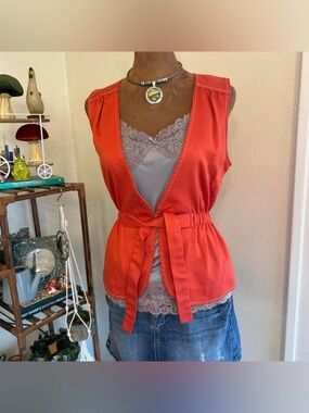 Vintage Western Burnt Orange Red Cinch Tie Waist V-Neck Vest by Allison’s Closet